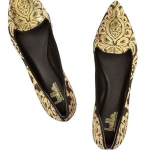 Belle Sigerson Morrison Gold Black Brocade Floral Womens Pointed Toe Flats  Sz 9